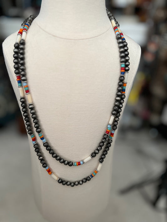 Navajo Inspired Colorful Multi Bead Double Stack Necklace Set