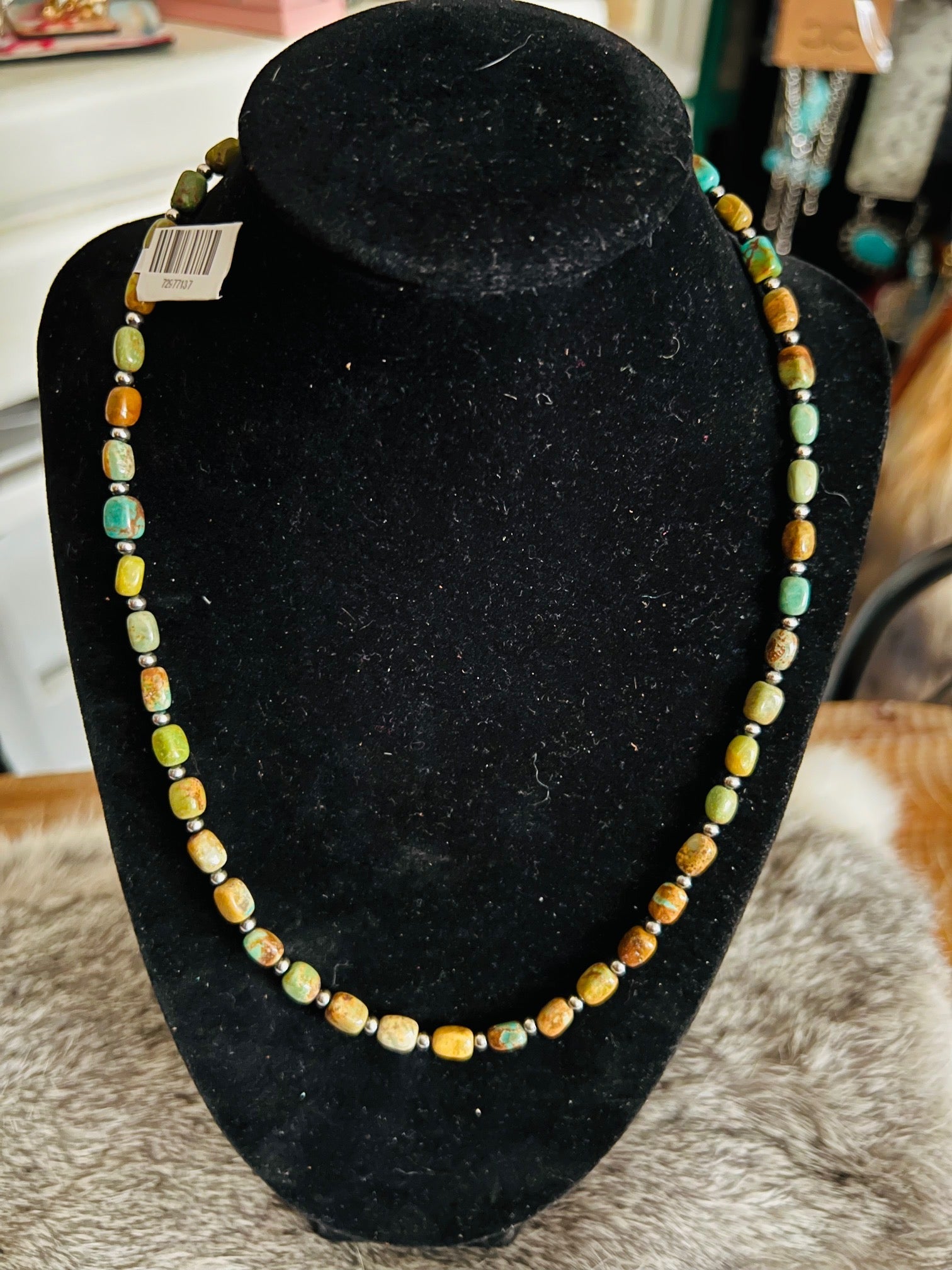 18 Inch Genuine Turquoise and 3 mm Sterling Silver Pearls necklace Cedar Hill Country Market