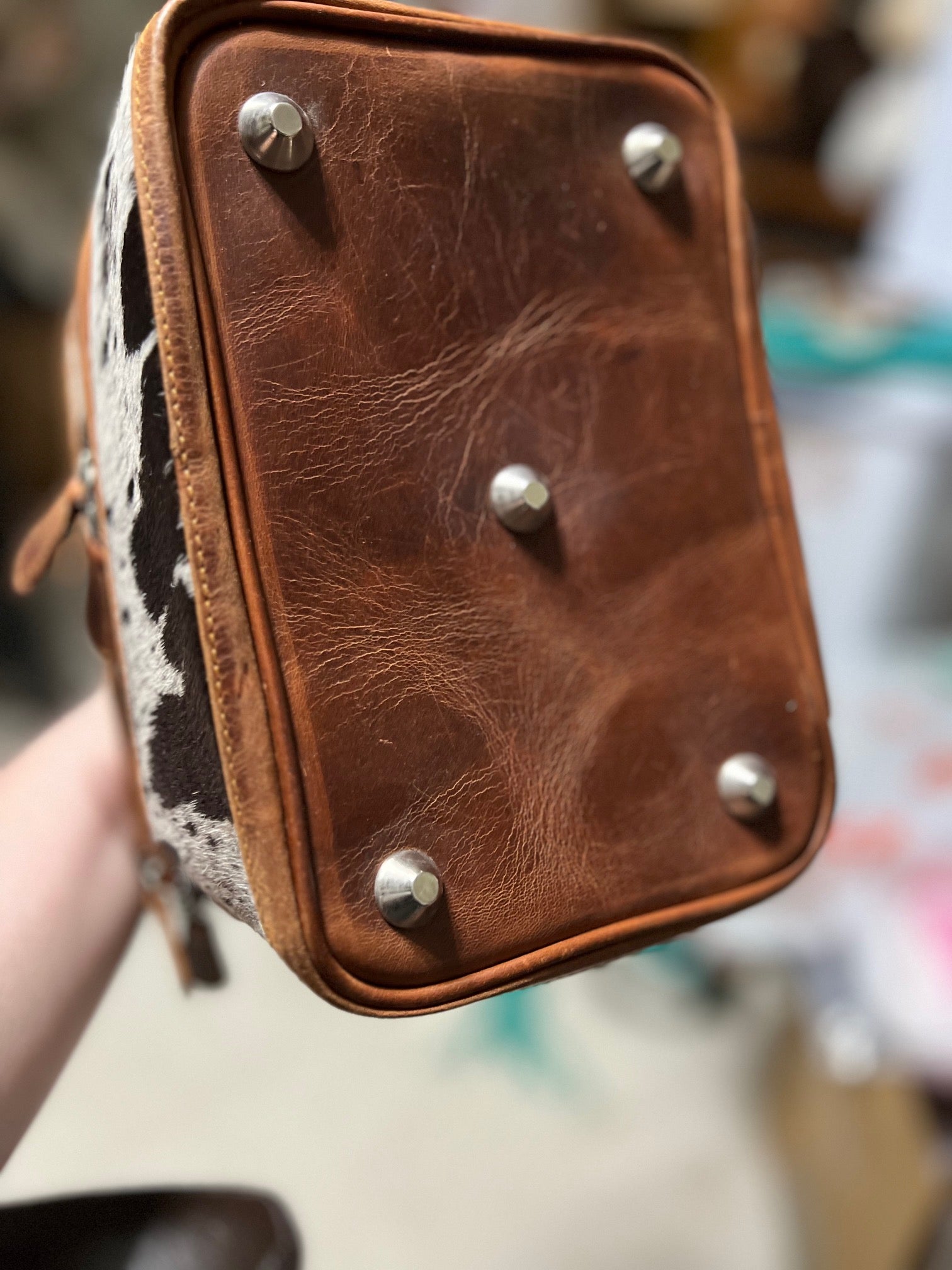 Cowhide Makeup Bag with Handle and Mirror Cedar Hill Country Market