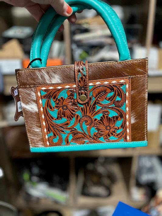 Tooled Genuine Turquoise Leather and Cowhide Bible Cover Cedar Hill Country Market