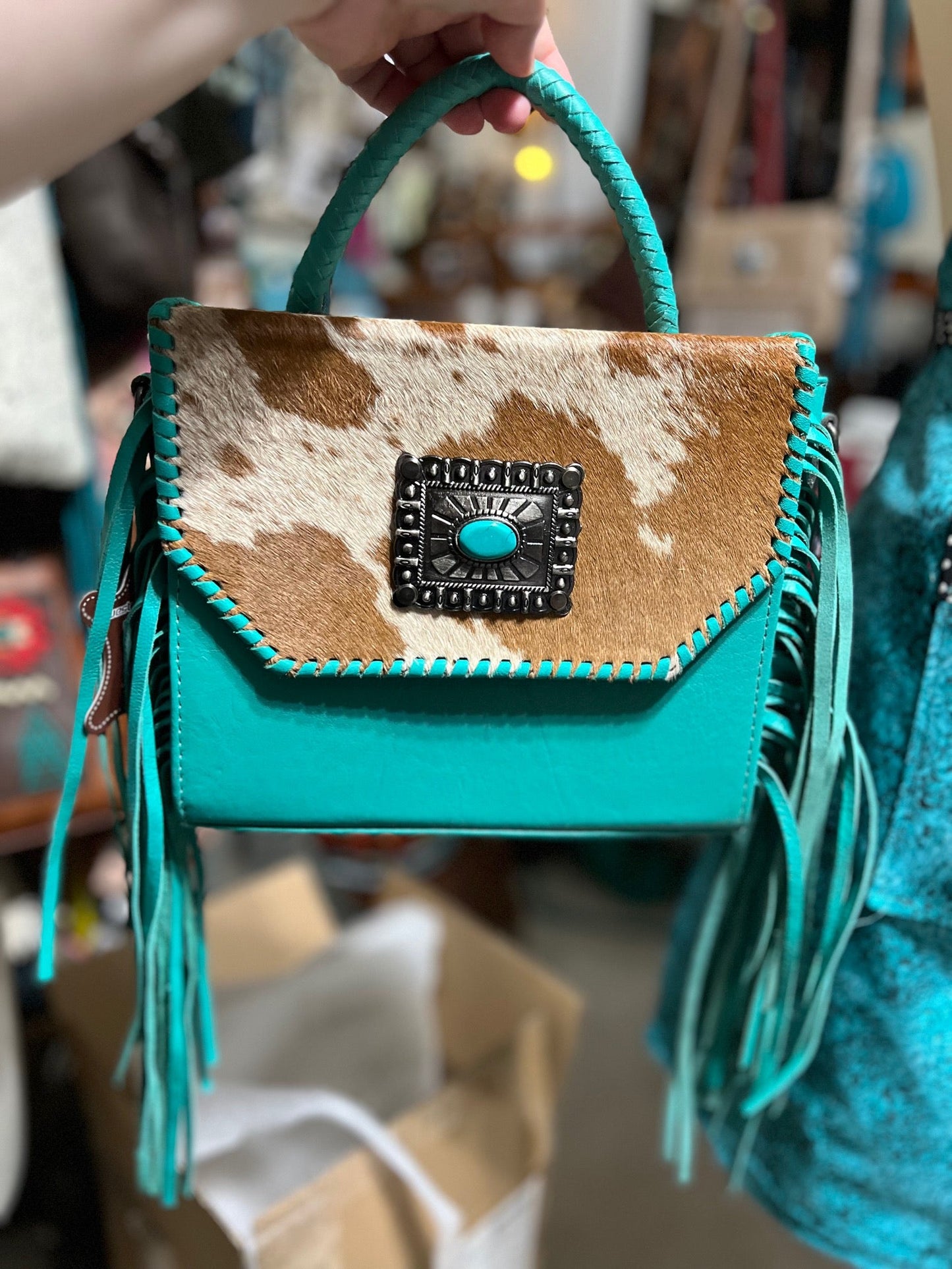 Cowhide Leather & Fringe Crossbody - Multi Cedar Hill Country Market