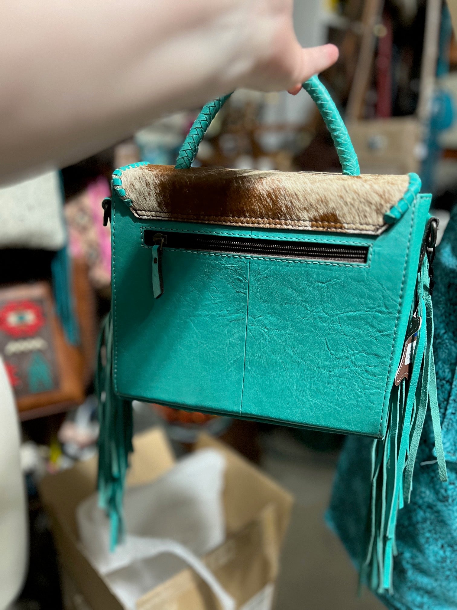 Cowhide Leather & Fringe Crossbody - Multi Cedar Hill Country Market