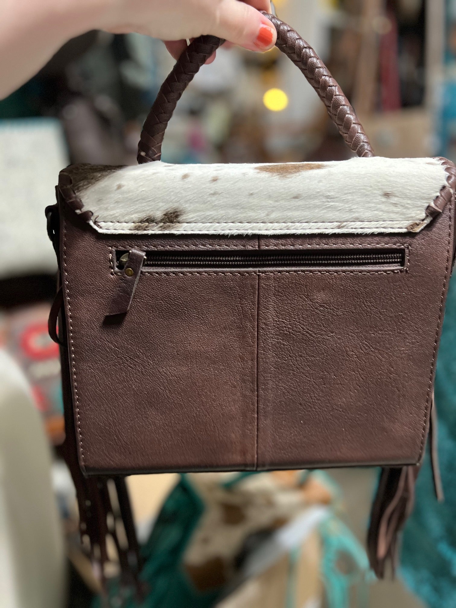 Cowhide Leather & Fringe Crossbody - Multi Cedar Hill Country Market