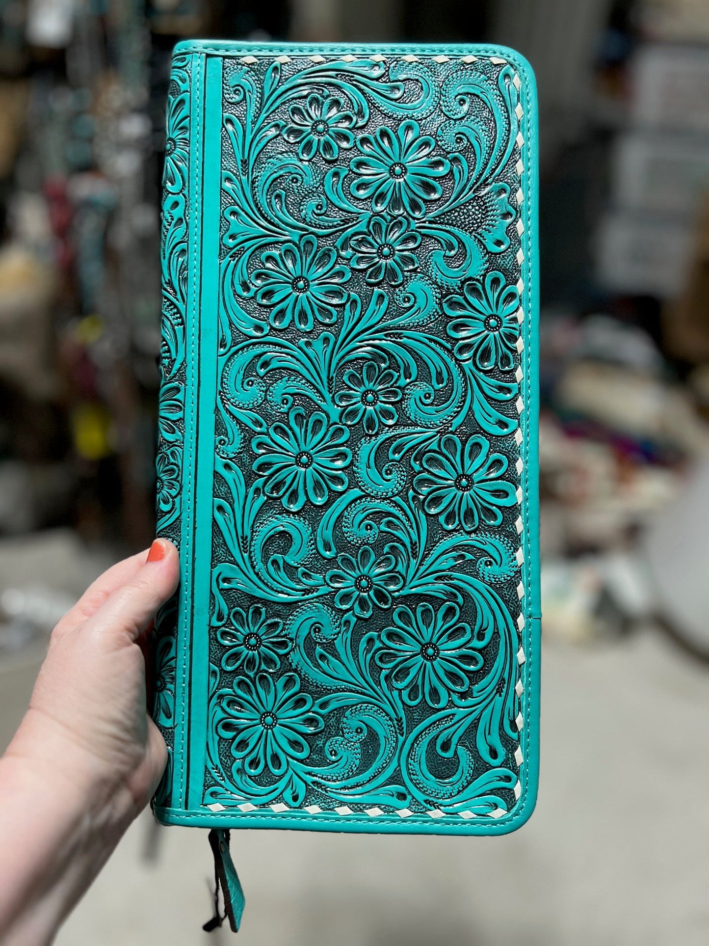 Turquoise Jewelry Storage Case Tooled Cedar Hill Country Market