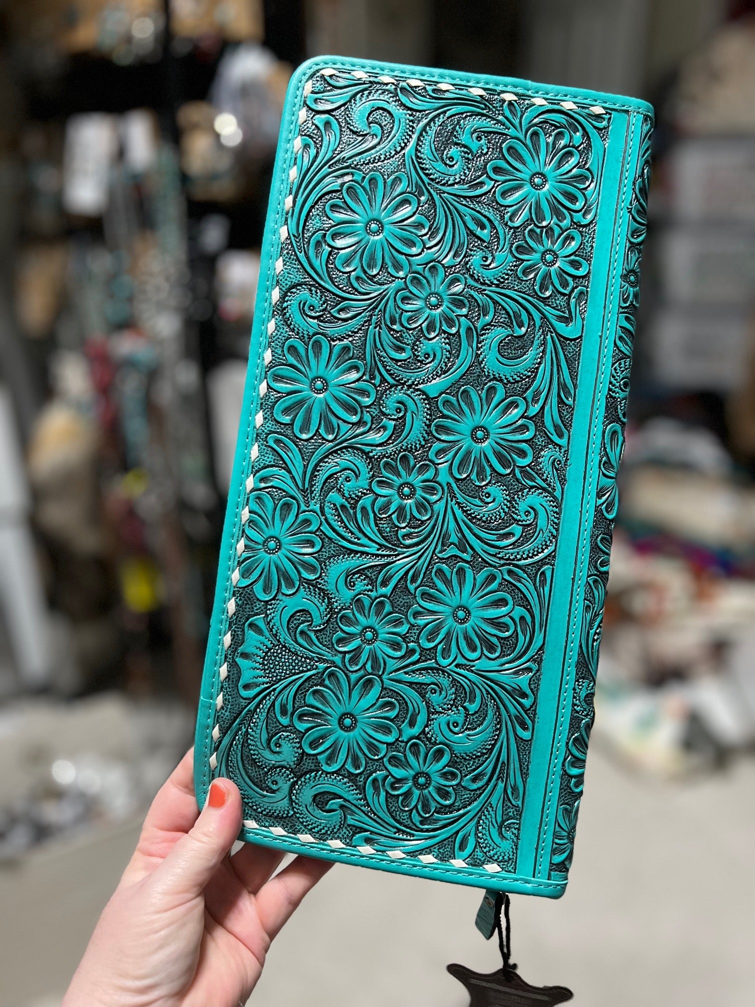 Turquoise Jewelry Storage Case Tooled Cedar Hill Country Market