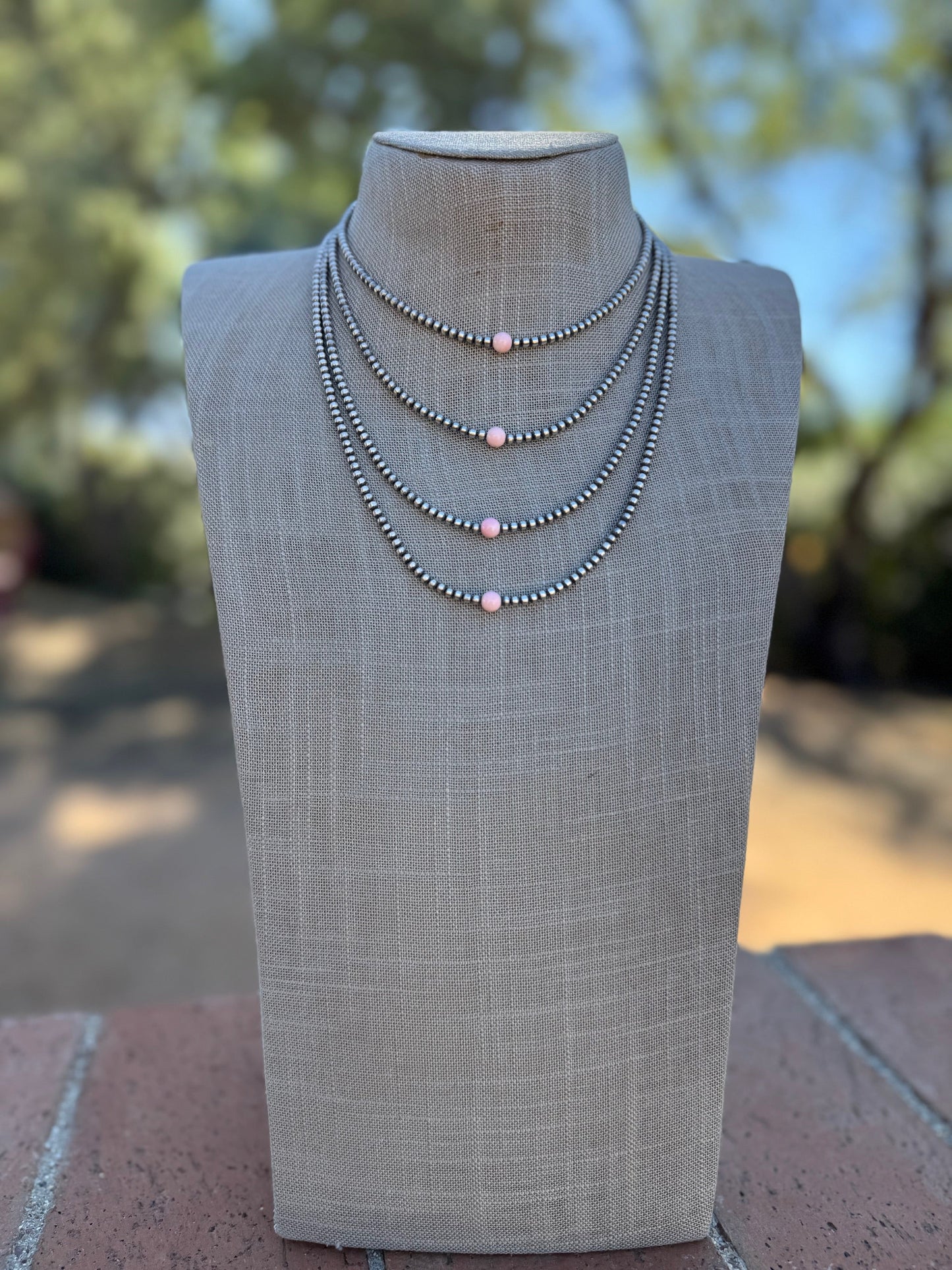 Handcrafted Pink Conch & Sterling Silver 3mm Beaded Necklace Nizhoni Traders LLC