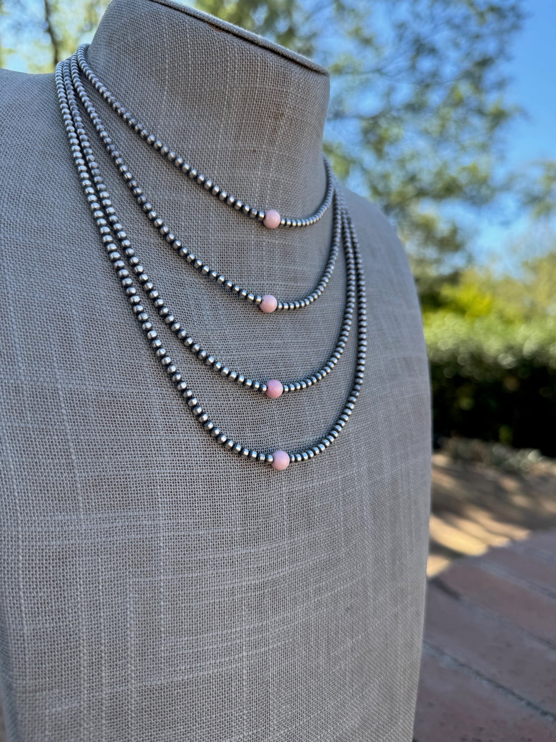 Handcrafted Pink Conch & Sterling Silver 3mm Beaded Necklace Nizhoni Traders LLC