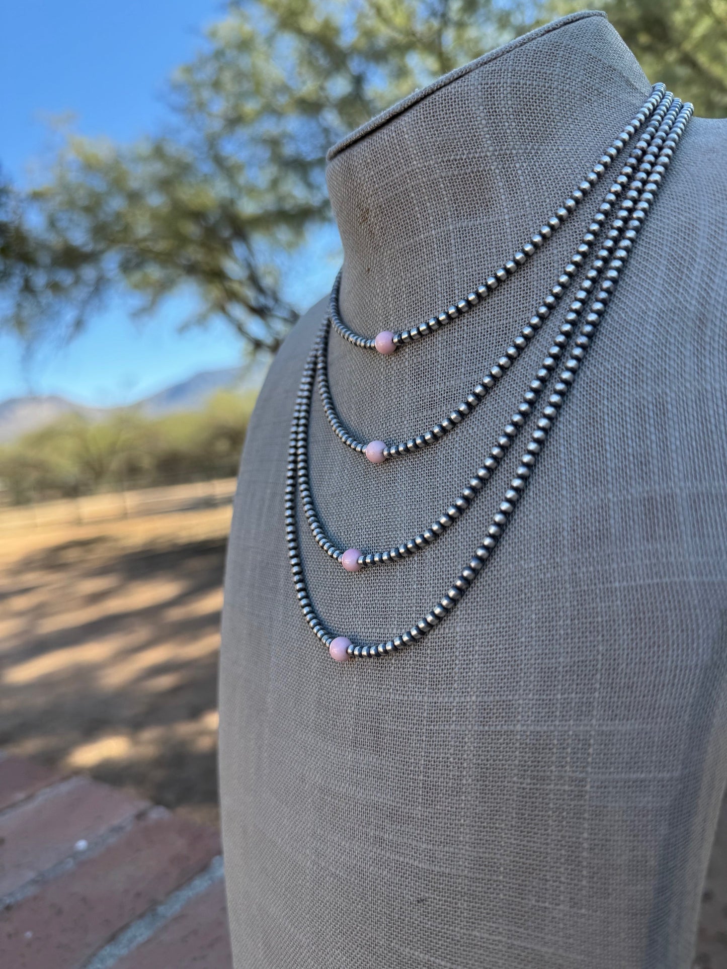 Handcrafted Pink Conch & Sterling Silver 3mm Beaded Necklace Nizhoni Traders LLC