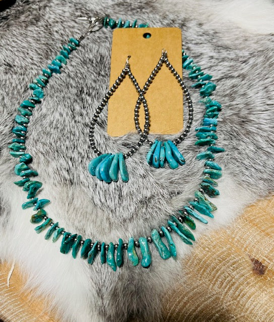 18 inch AMERICAN turquoise with 3 mm sterling silver pearls or earrings Cedar Hill Country Market