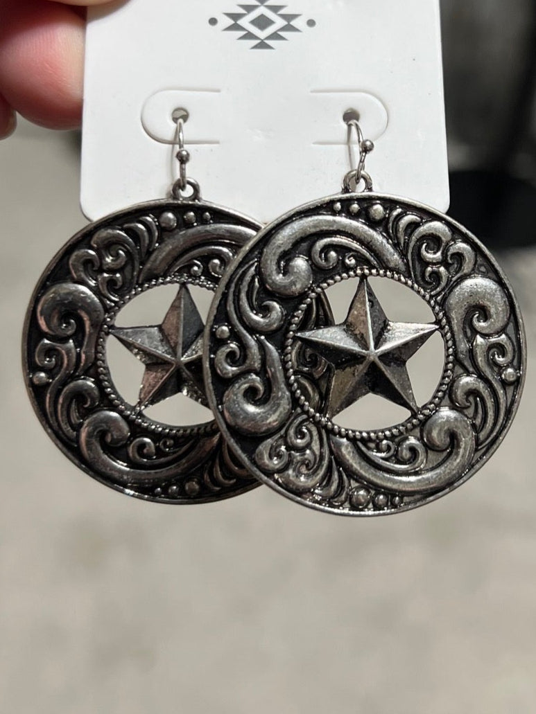 Silver Star Western Inspired Earrings Cedar Hill Country Market
