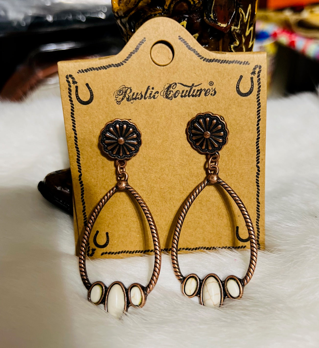 Aztec Copper Hoop Stud Back Earrings Cedar Hill Country Market