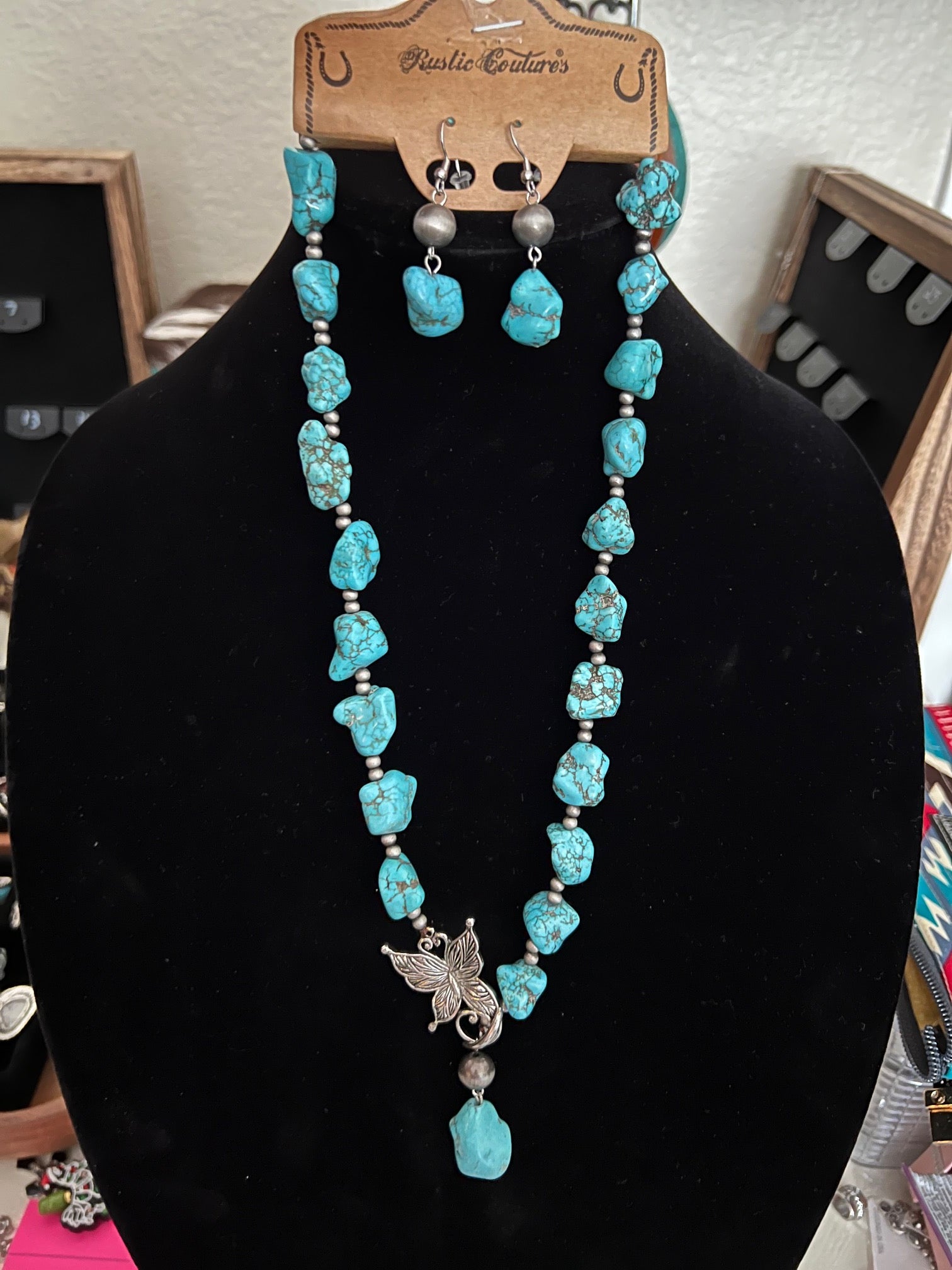 Natural Stone Chunky Butterfly Charm Necklace Set Cedar Hill Country Market