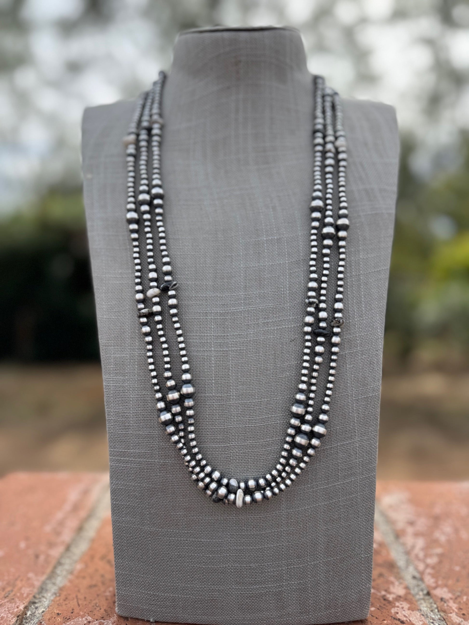 Handcrafted Sterling Silver & White Buffalo 4-8mm Beaded Necklace 30" Nizhoni Traders LLC