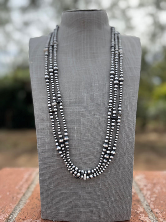 Handcrafted Sterling Silver & White Buffalo 4-8mm Beaded Necklace 30" Nizhoni Traders LLC