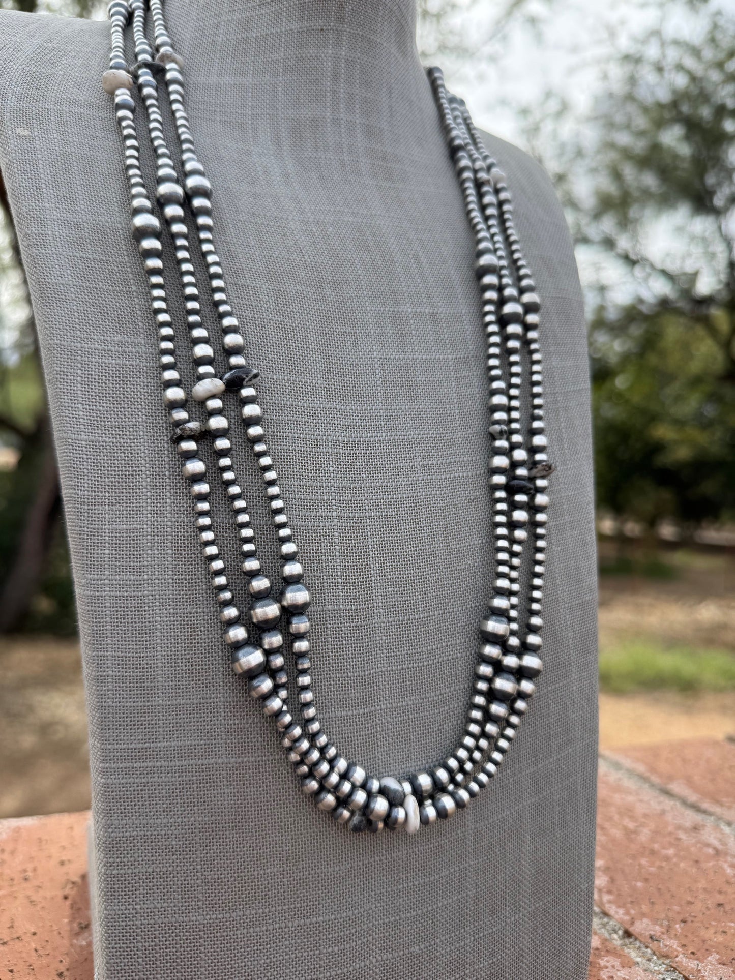 Handcrafted Sterling Silver & White Buffalo 4-8mm Beaded Necklace 30" Nizhoni Traders LLC