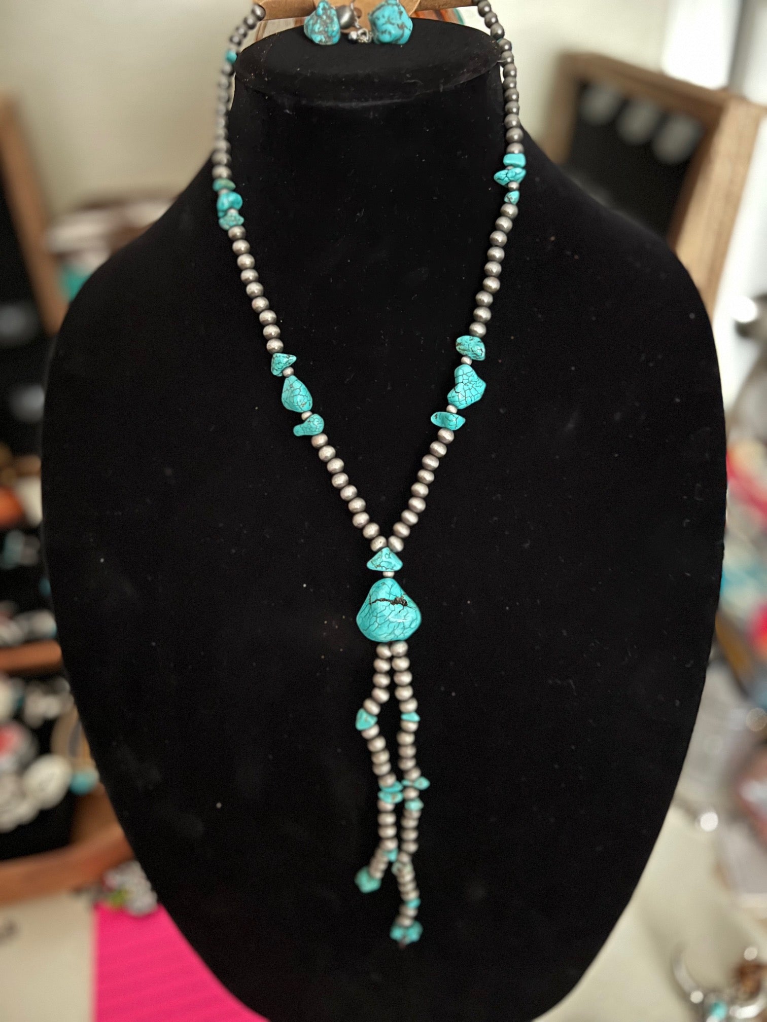 Chunky Natural Stone Lariat Necklace Cedar Hill Country Market