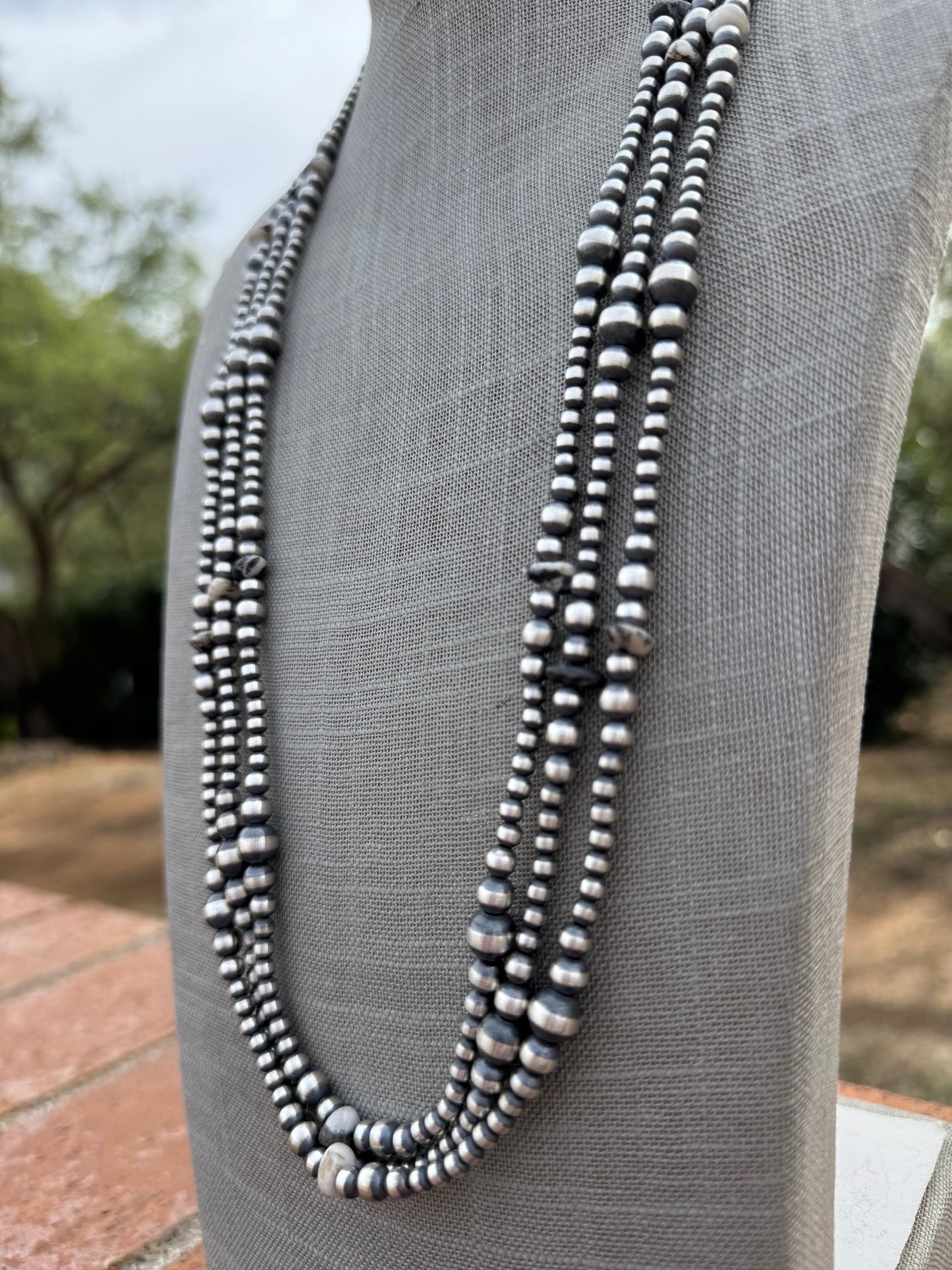 Handcrafted Sterling Silver & White Buffalo 4-8mm Beaded Necklace 30" Nizhoni Traders LLC