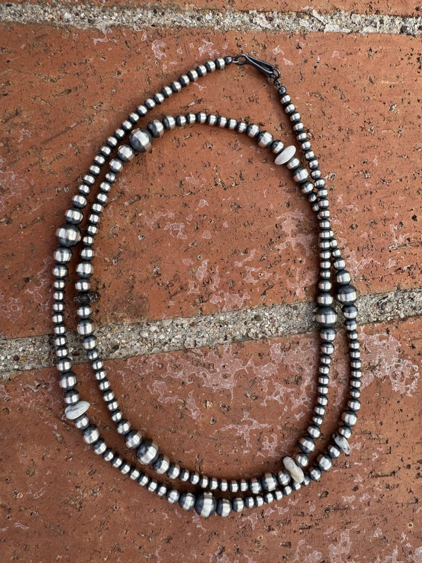 Handcrafted Sterling Silver & White Buffalo 4-8mm Beaded Necklace 30" Nizhoni Traders LLC