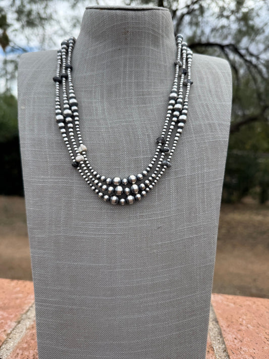 Handcrafted Sterling Silver & White Buffalo 3-8mm Beaded Necklace 22" Nizhoni Traders LLC