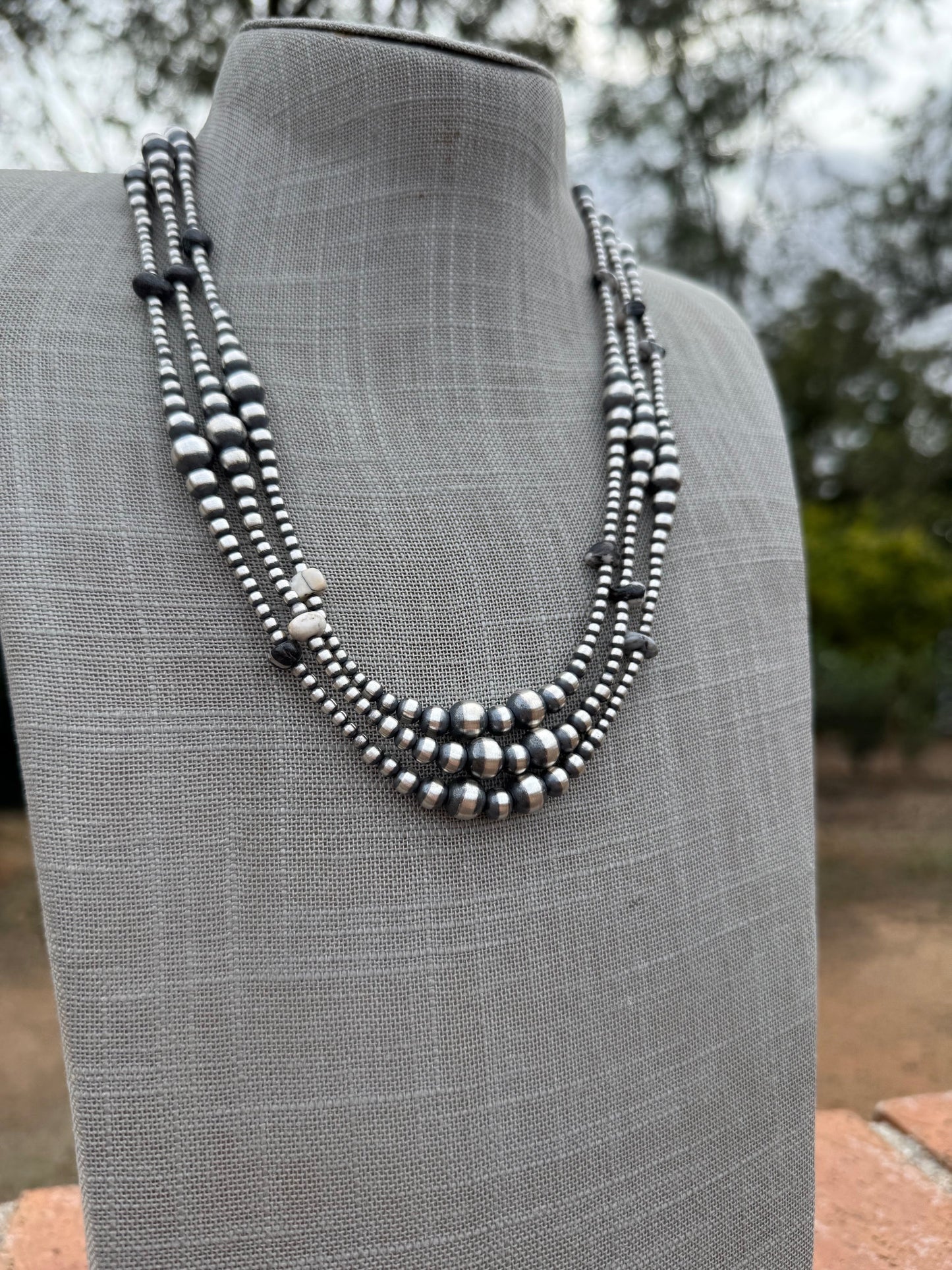 Handcrafted Sterling Silver & White Buffalo 3-8mm Beaded Necklace 22" Nizhoni Traders LLC