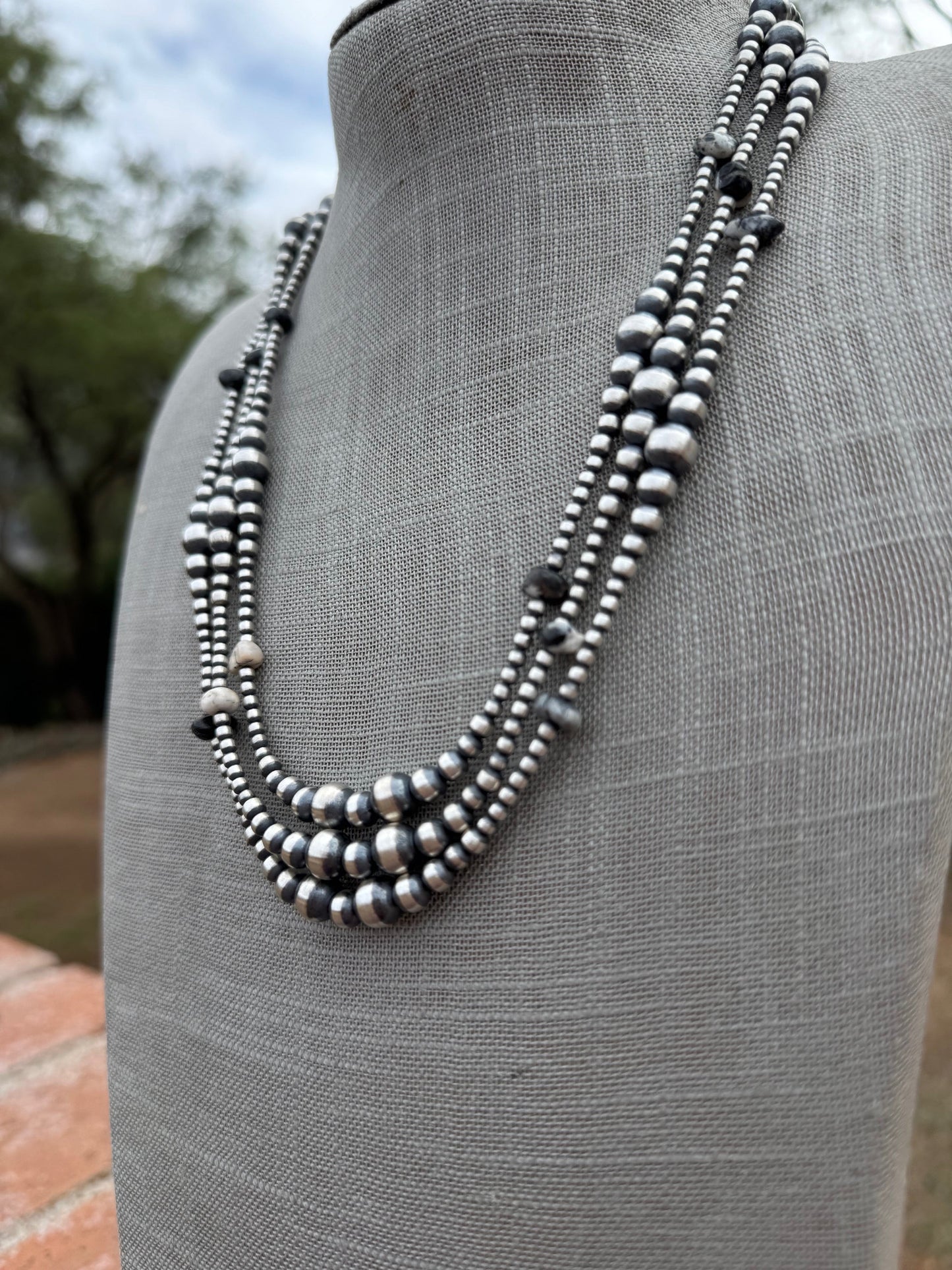 Handcrafted Sterling Silver & White Buffalo 3-8mm Beaded Necklace 22" Nizhoni Traders LLC