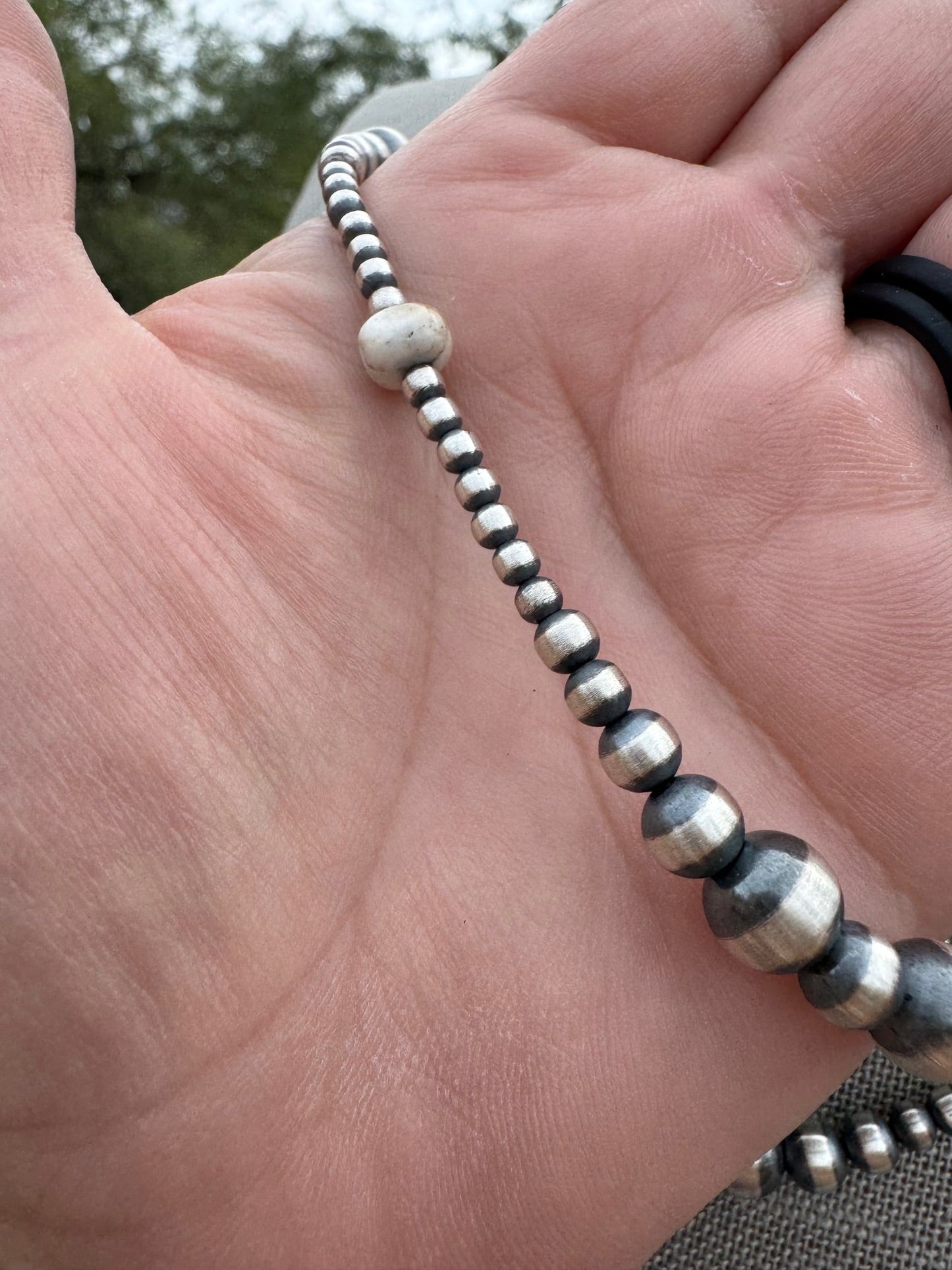 Handcrafted Sterling Silver & White Buffalo 3-8mm Beaded Necklace 22" Nizhoni Traders LLC