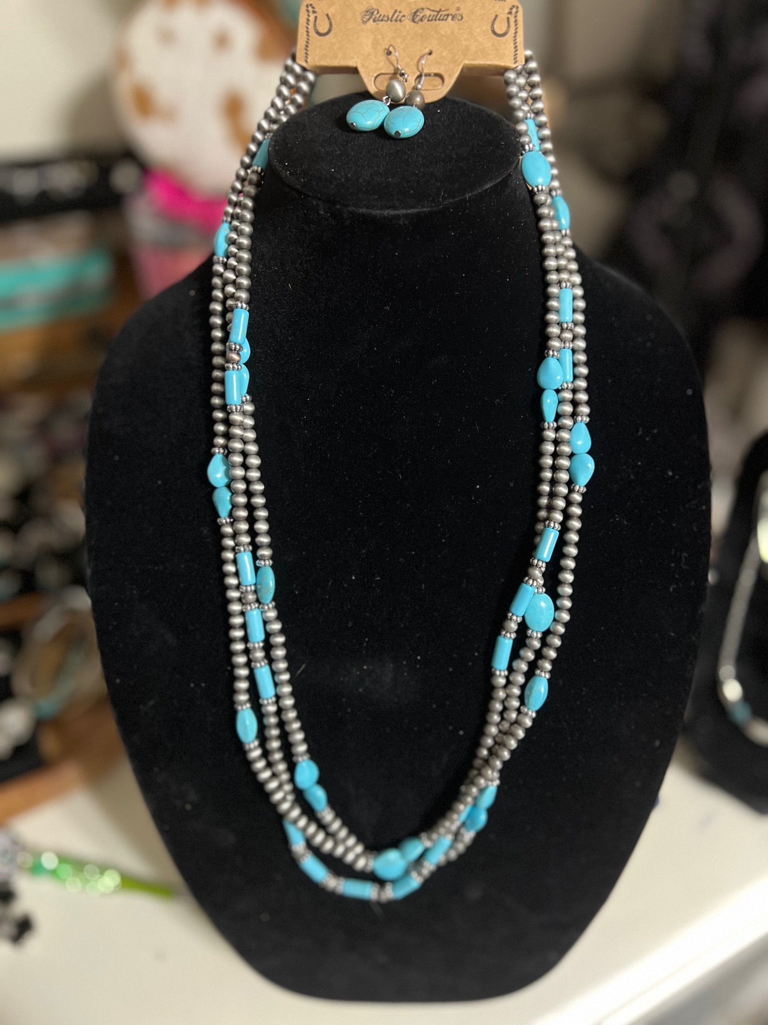 Three Strand Western Navajo Inspired Fashion Necklace Set Cedar Hill Country Market