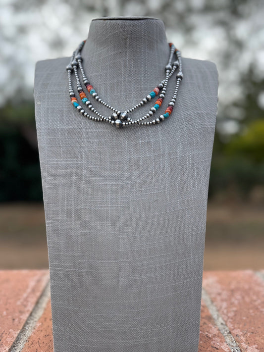Handcrafted Multi Stone & Sterling Silver 3-8mm Beaded Necklace 18" Nizhoni Traders LLC