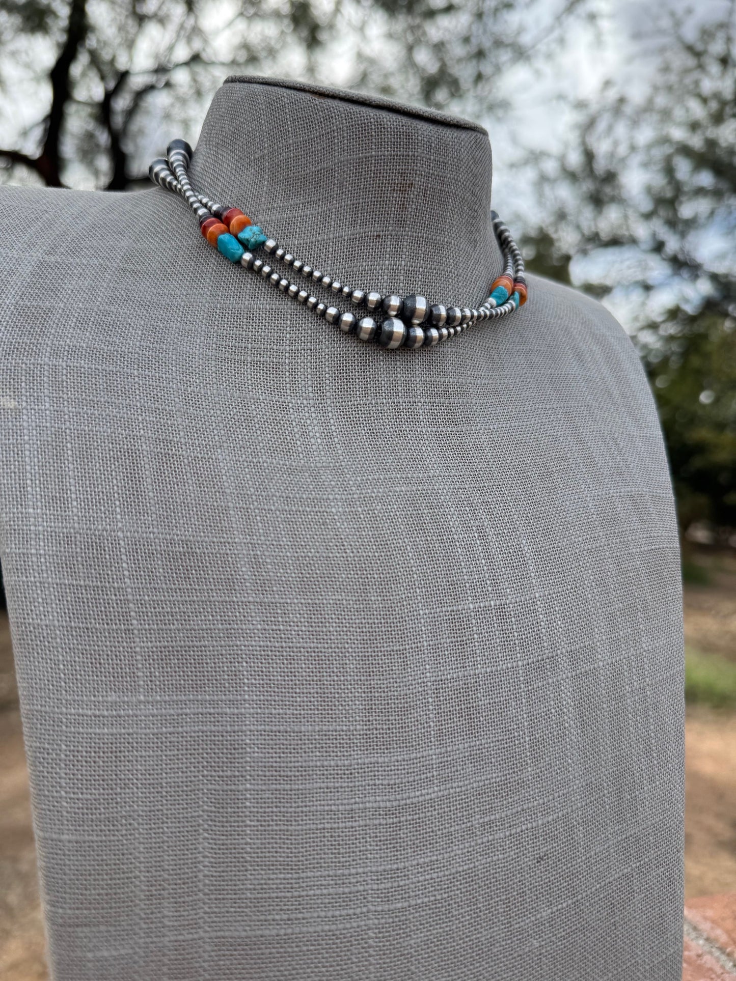 Handcrafted Multi Stone & Sterling Silver 3-8mm Beaded Necklace 14" Nizhoni Traders LLC