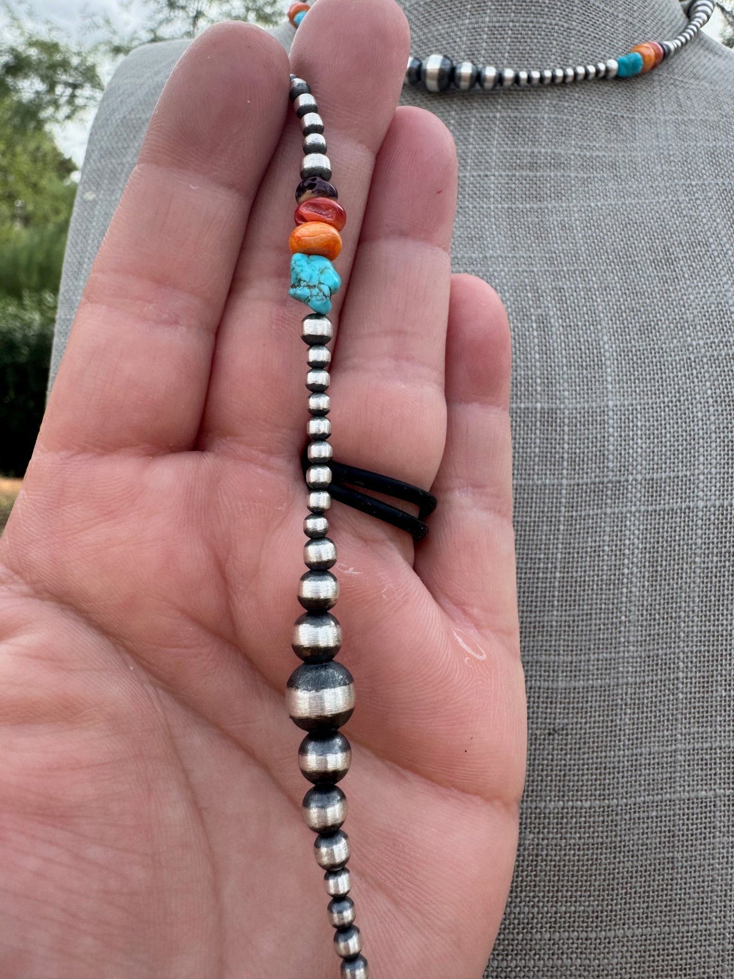 Handcrafted Multi Stone & Sterling Silver 3-8mm Beaded Necklace 14" Nizhoni Traders LLC