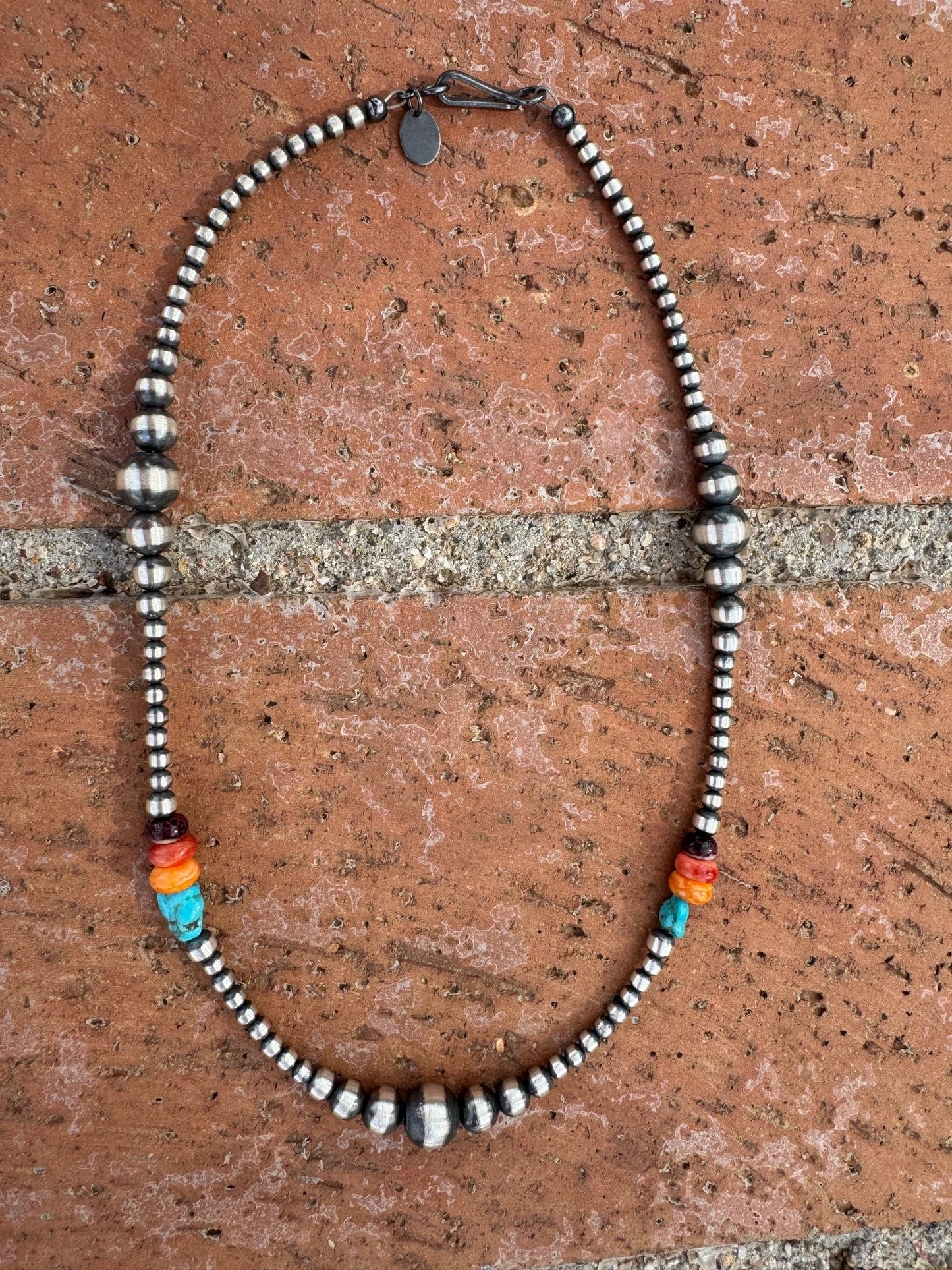 Handcrafted Multi Stone & Sterling Silver 3-8mm Beaded Necklace 14" Nizhoni Traders LLC