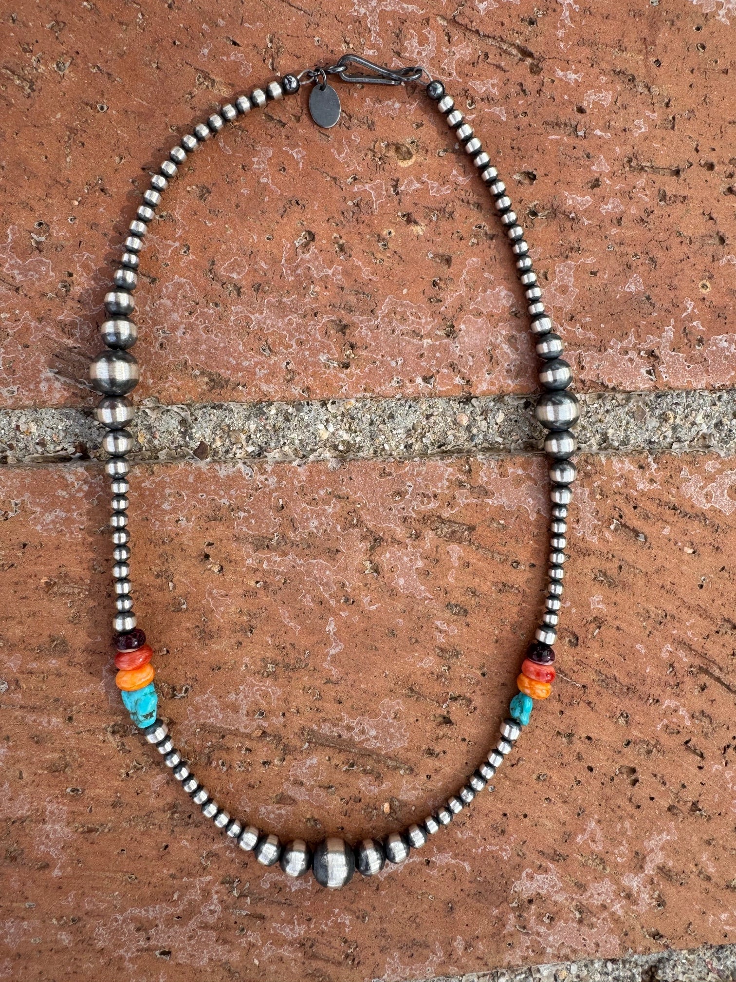 Handcrafted Multi Stone & Sterling Silver 3-8mm Beaded Necklace 14" Nizhoni Traders LLC