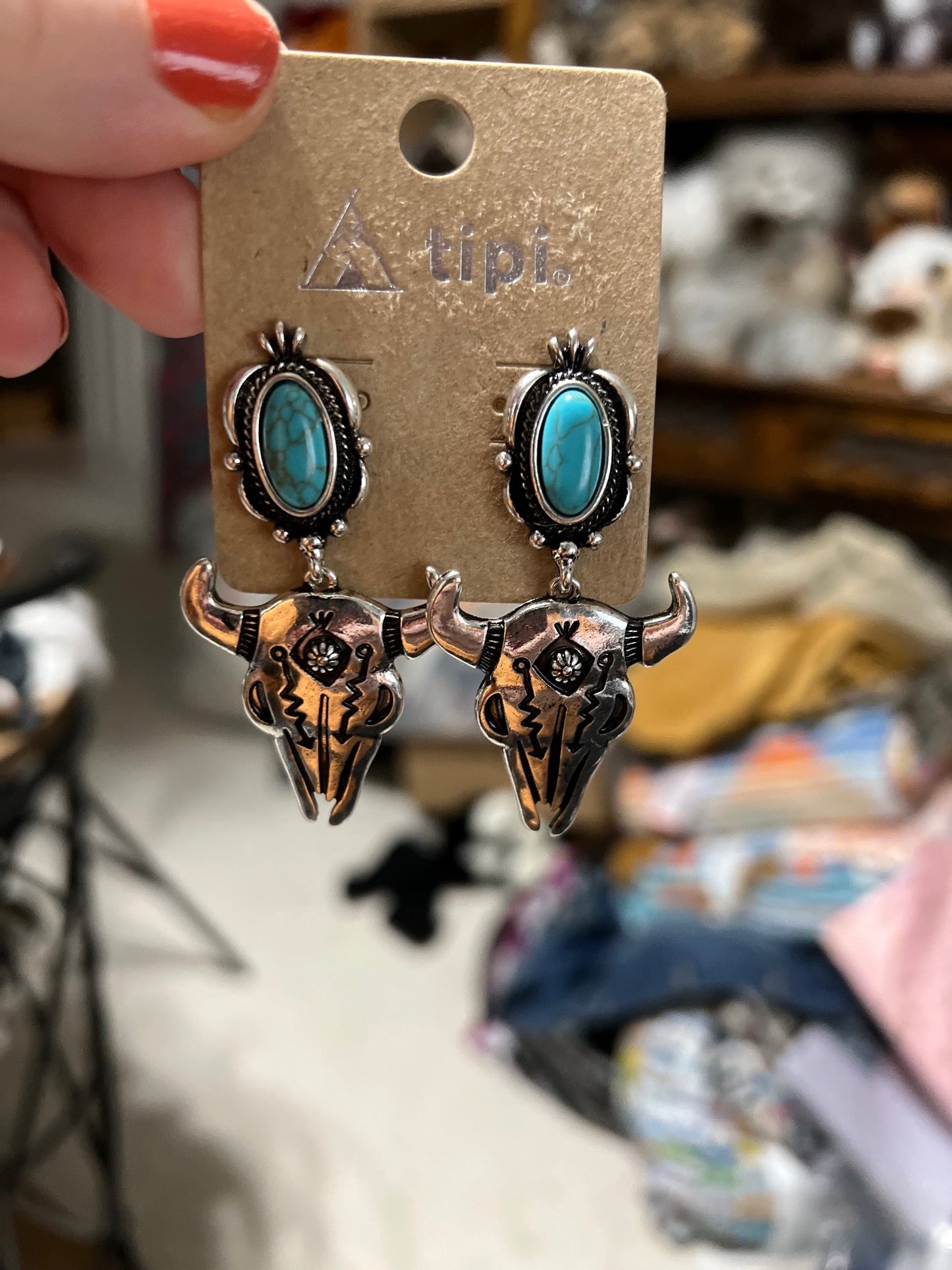 Bull and Turquoise Concho Stud Back Earrings Cedar Hill Country Market