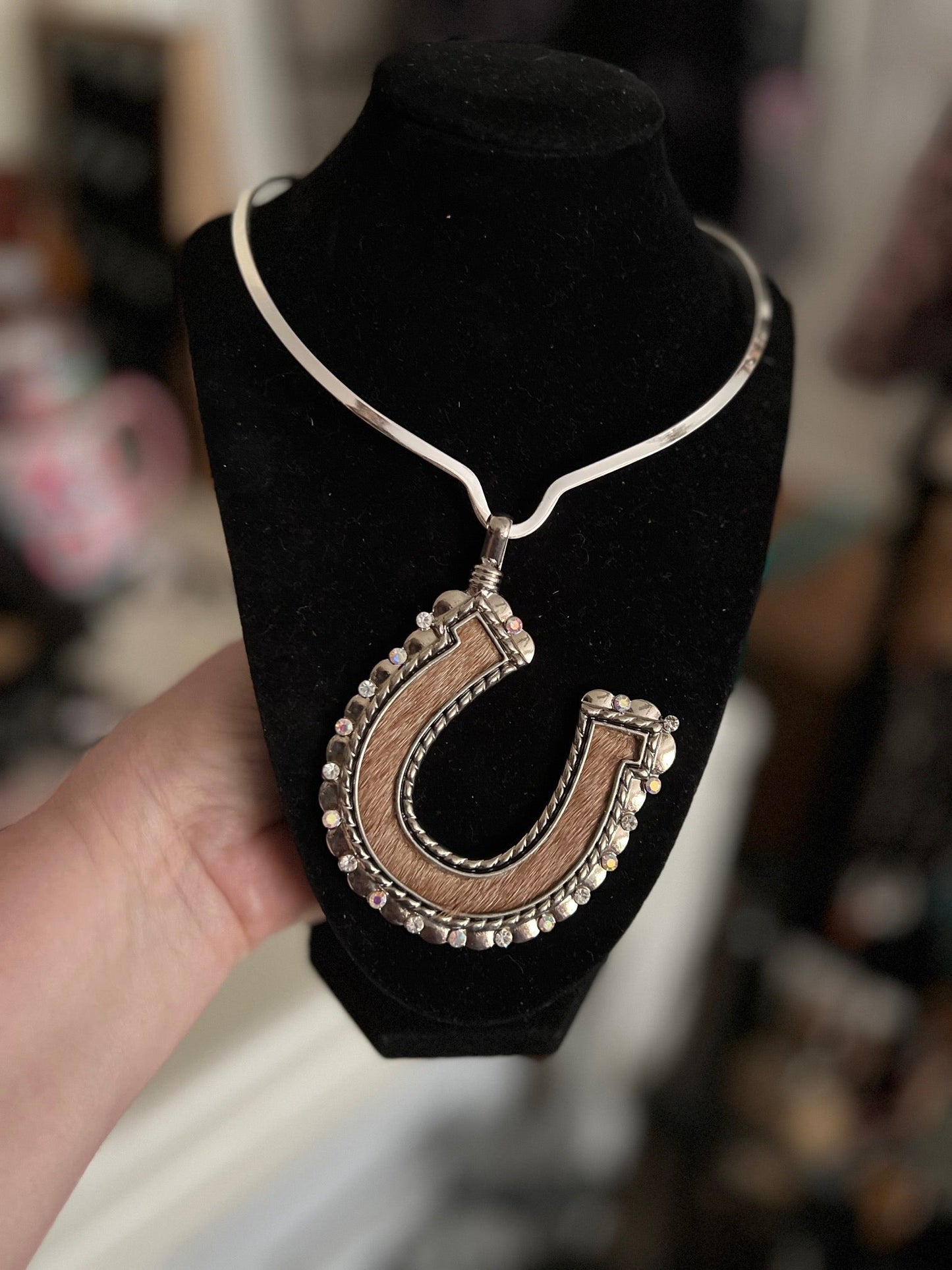 Cowhide Horseshoe 5 inch Pendant Cedar Hill Country Market