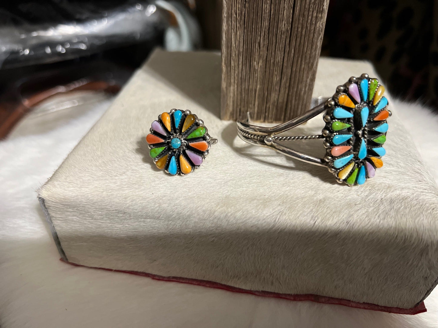 Zuni Multi Stone Native Inspired Sterling Silver Bracelet Cuff and Ring Cedar Hill Country Market