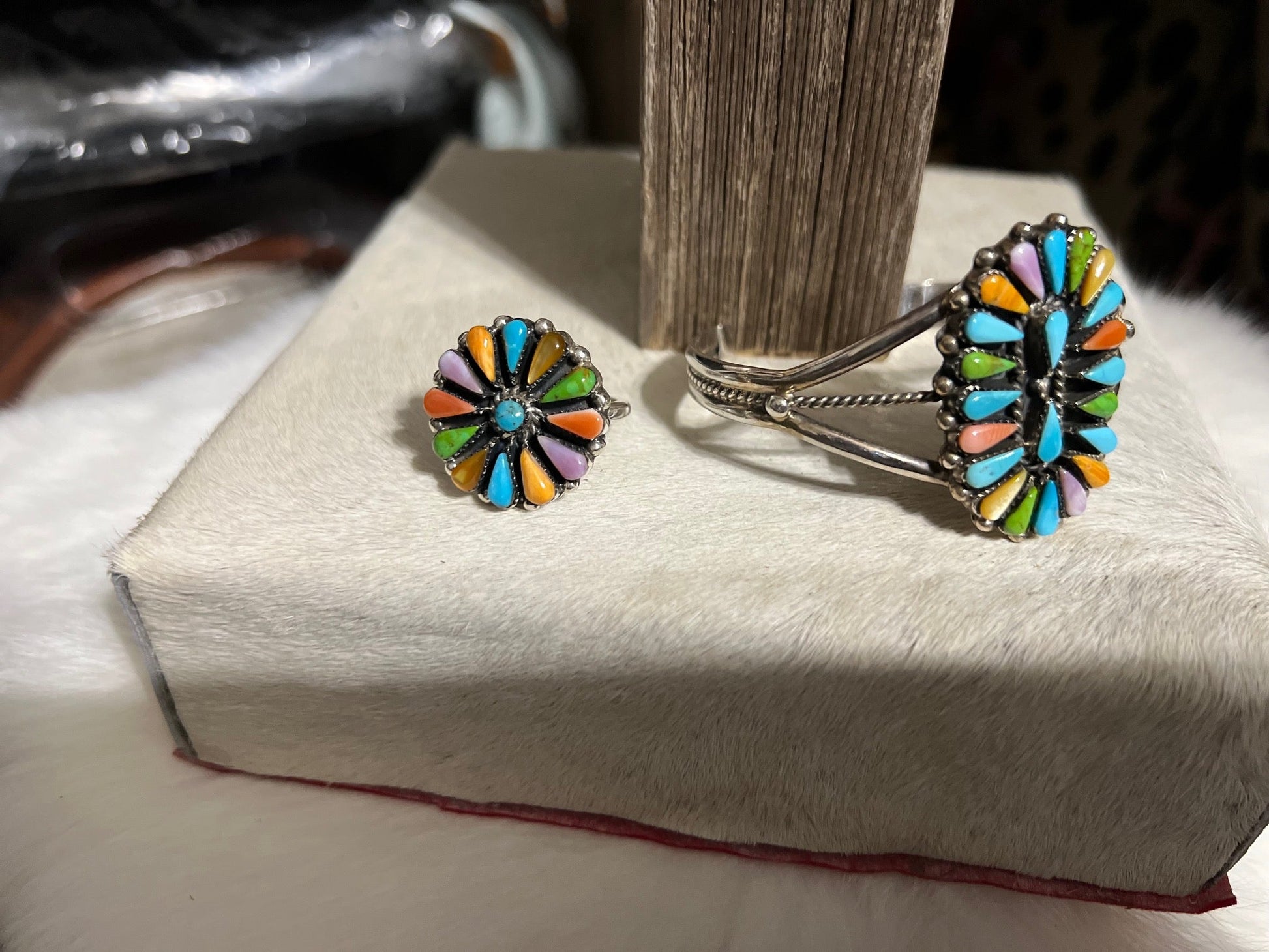Zuni Multi Stone Native Inspired Sterling Silver Bracelet Cuff and Ring Cedar Hill Country Market