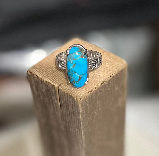 Genuine Turquoise Oval Ring Size 9 - Non Native Cedar Hill Country Market