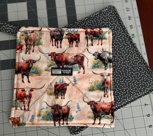 Texas Longhorn Pot Holders/Trivets with Loop Cedar Hill Country Market