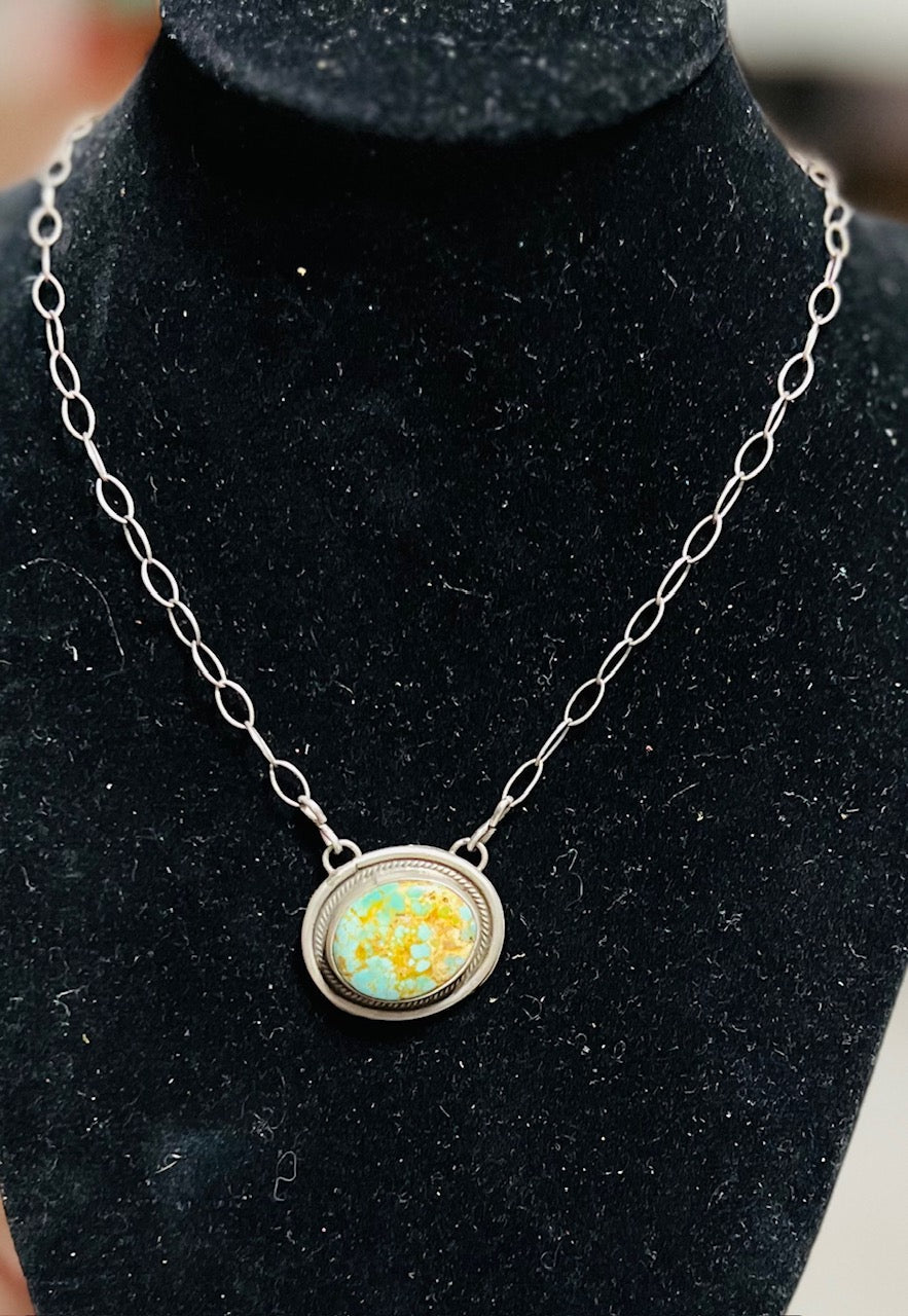 Kingman Turquoise Silver Pendant - Stamped 18 inch Cedar Hill Country Market