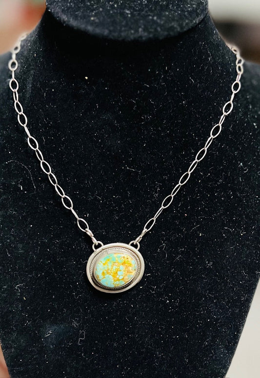 Kingman Turquoise Silver Pendant - Stamped 18 inch Cedar Hill Country Market