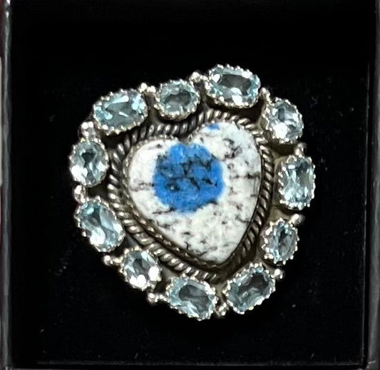 K2 Jasper and Aquamarine Sterling Silver  Adjustable Ring Cedar Hill Country Market