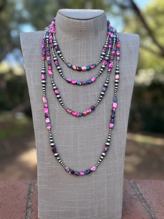 Handcrafted Sterling Silver & Pink Dream 3-8mm Beaded Necklace Nizhoni Traders LLC