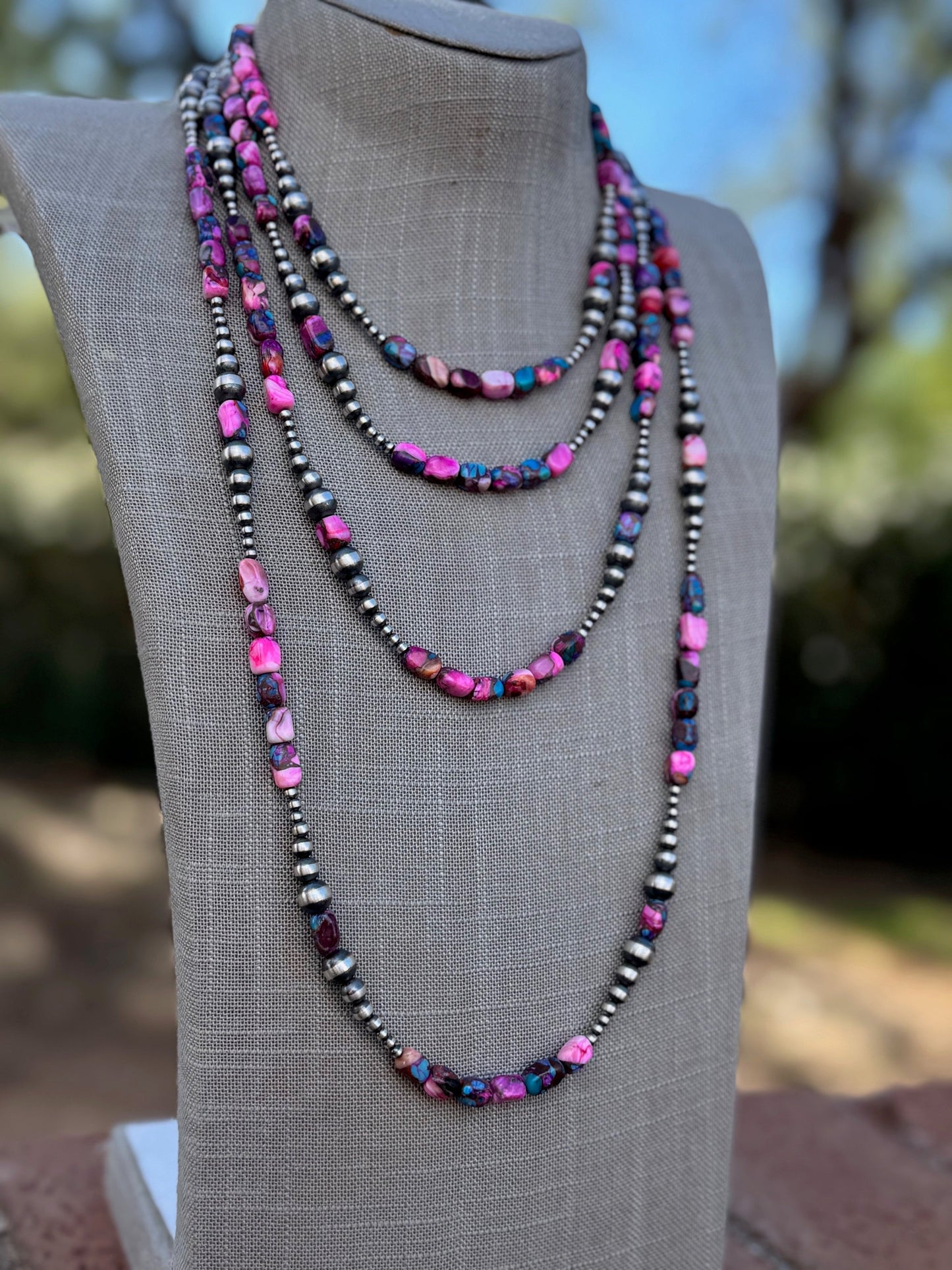Handcrafted Sterling Silver & Pink Dream 3-8mm Beaded Necklace Nizhoni Traders LLC