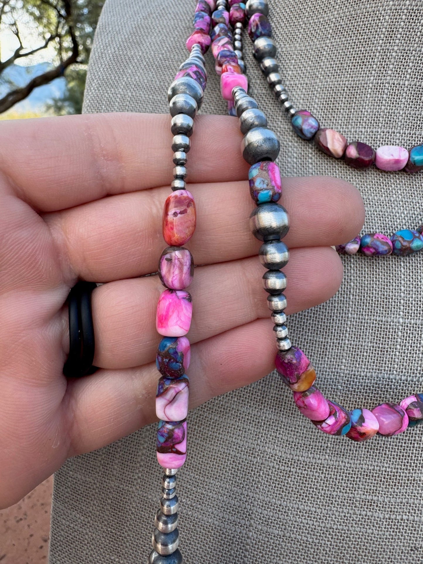 Handcrafted Sterling Silver & Pink Dream 3-8mm Beaded Necklace Nizhoni Traders LLC
