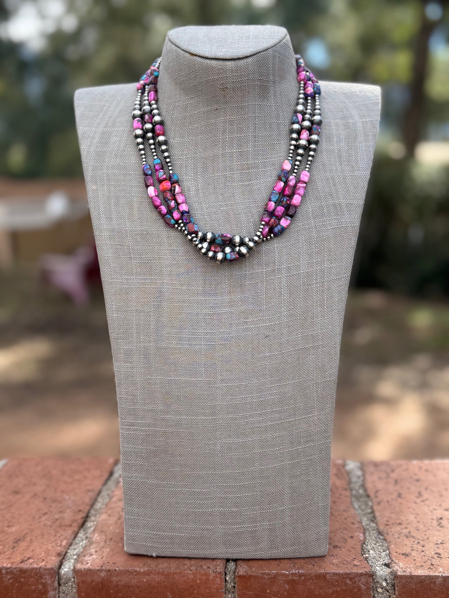 Handcrafted Sterling Silver & Pink Dream 3-8mm Beaded Necklace 20" Nizhoni Traders LLC