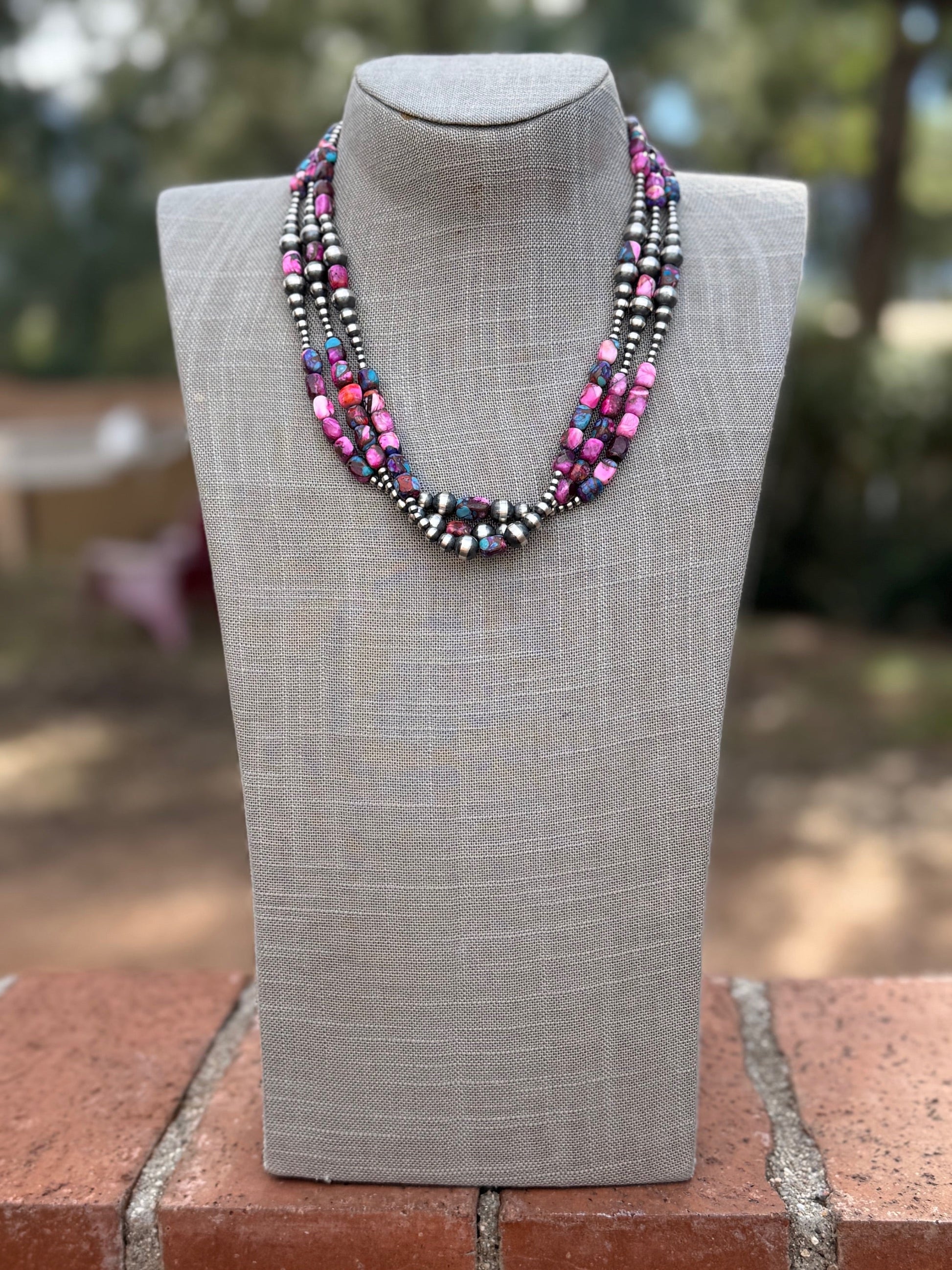 Handcrafted Sterling Silver & Pink Dream 3-8mm Beaded Necklace 20" Nizhoni Traders LLC