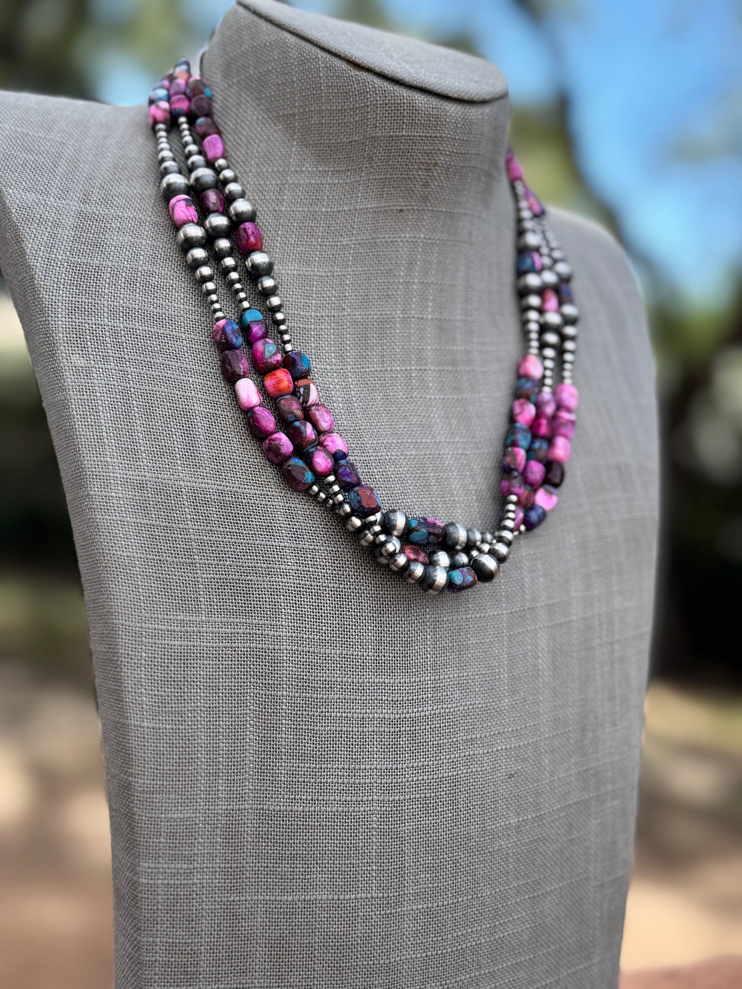 Handcrafted Sterling Silver & Pink Dream 3-8mm Beaded Necklace 20" Nizhoni Traders LLC