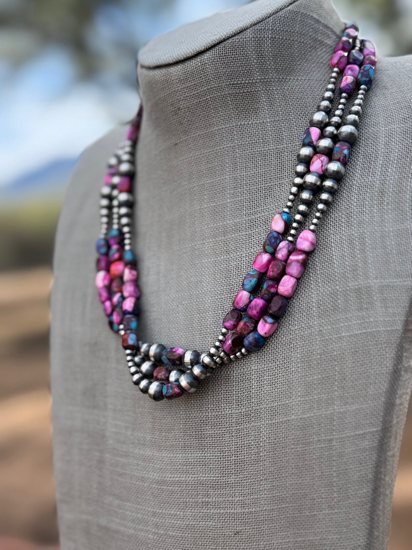 Handcrafted Sterling Silver & Pink Dream 3-8mm Beaded Necklace 20" Nizhoni Traders LLC