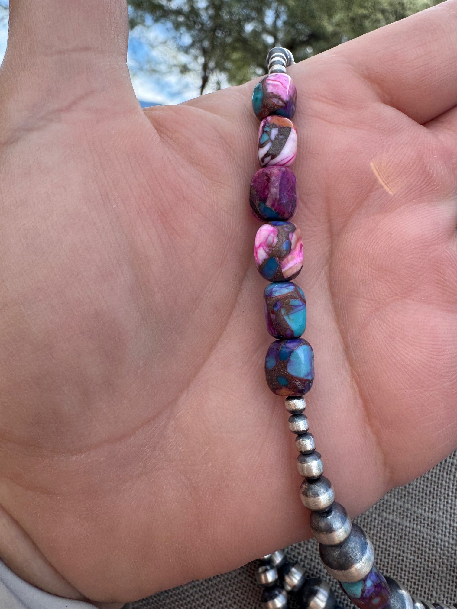 Handcrafted Sterling Silver & Pink Dream 3-8mm Beaded Necklace 20" Nizhoni Traders LLC