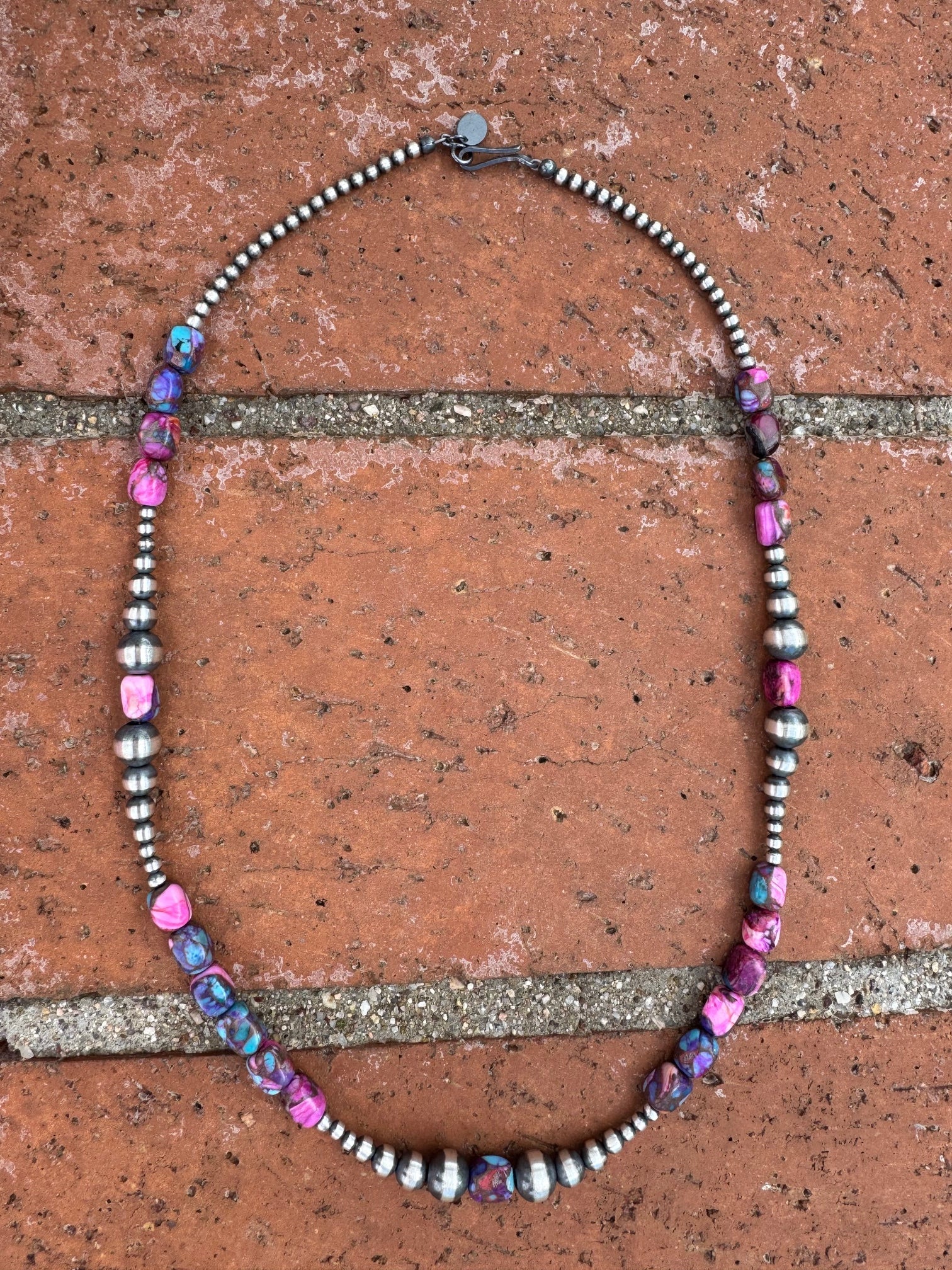Handcrafted Sterling Silver & Pink Dream 3-8mm Beaded Necklace 20" Nizhoni Traders LLC
